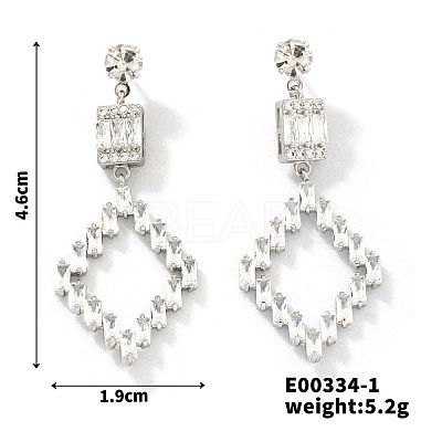 Fashionable Brass Pave Clear Cubic Zirconia Rhombus Stud Earrings TN3941-1-1