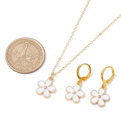 Flower Alloy Enamel Leverback Earrings & Pendant Necklaces Sets SJEW-JS01298-1