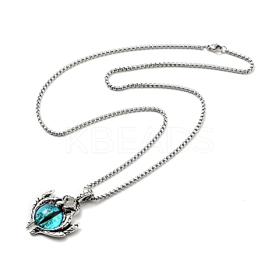 Alloy Bat with Plastic Dragon Eye Pendant Necklace NJEW-B084-02A-1