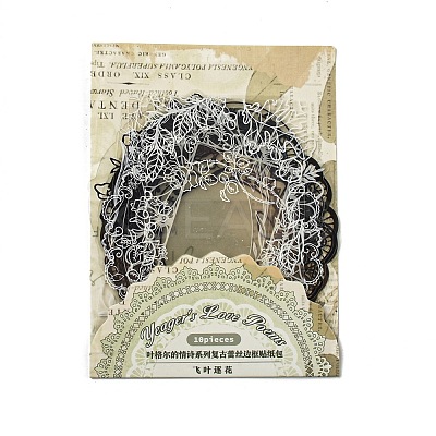10Pcs 10 Styles Vintage Lace Waterproof PET Stickers Sets DIY-M066-05D-1