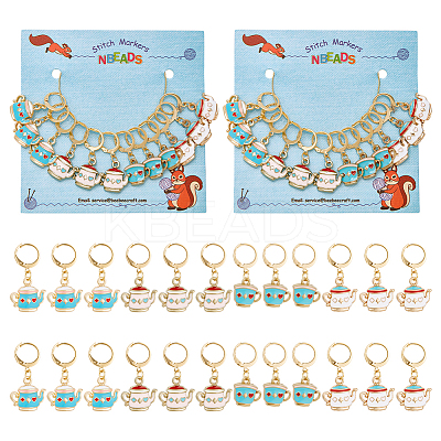 12Pcs 4 Style Alloy Enamel Teapot & Cup Charm Locking Stitch Markers HJEW-PH01674-1