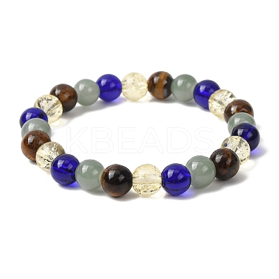 Natural Tiger Eye & Glass Beads Stretch Bracelets for Women Men LS-BJEW-P398-01C-1