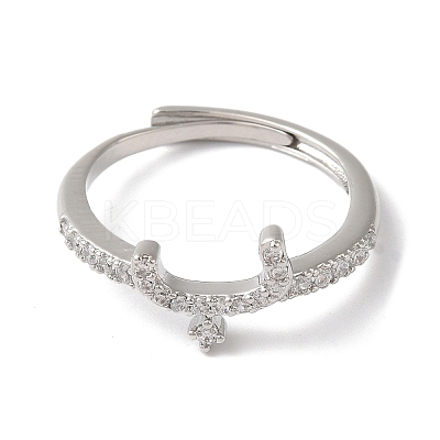 Rack Plating Brass Cubic Zirconia Arabic Letters Adjustable Rings for Women RJEW-S407-10P-15-1