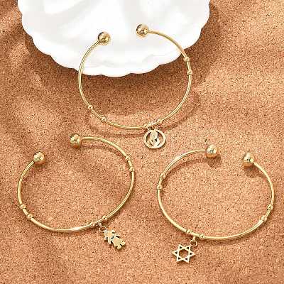 PVD Vacuum Plating 201 Stainless Steel Cuff Bangles BJEW-M284-20G-1-1