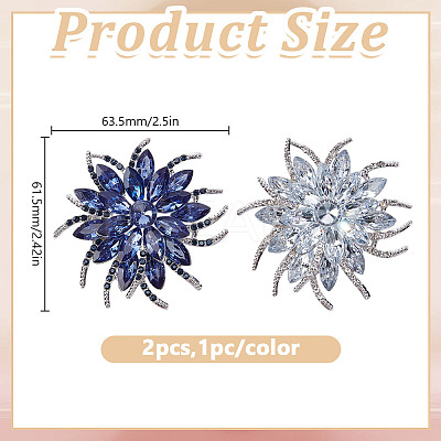 2Pcs 2 Colors Flower Alloy Glass Rhinestone Lapel Pins for Wedding Party JEWB-DR0001-07C-1