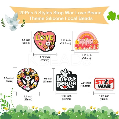 20Pcs 5 Styles Stop War Love Peace Themen Silicone Focal Beads SIL-CJ0002-11-1