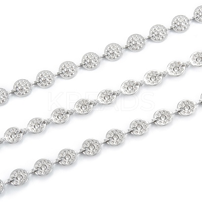 Tarnish Resistant Handmade 304 Stainless Steel Flat Round Charms Link Chains CHS-M004-10P-1