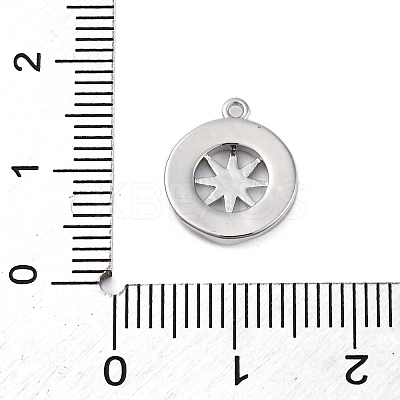 Brass Pave Natural Shell Flat Round with Star Charms KK-P289-06P-1