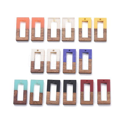 8 Colors Resin & Walnut Wood Pendants RESI-X0001-33-1
