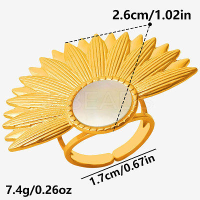 304 Stainless Steel with Natural Shell Cuff Open Rings for Women XG3877-3-1