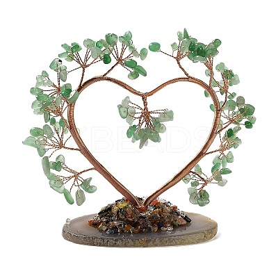Natural Green Aventurine Chips Love Heart Tree Decorations DJEW-P017-B03-1