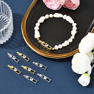 12Pcs 2 Colors Rack Plating Brass Micro Pave Clear Cubic Zirconia Fold Over Clasps KK-BBC0021-34-1