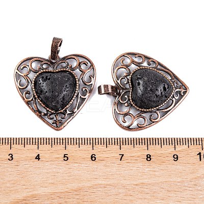 Natural Lava Rock Peach Love Heart Pendants G-G158-01-06-1