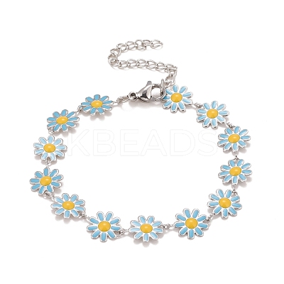 Enamel Daisy Link Chains Bracelet BJEW-P271-01P-03-1