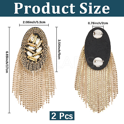 2Pcs Felt & Iron & Rhinestone Tassel Epaulette AJEW-CN0007-74A-G-1