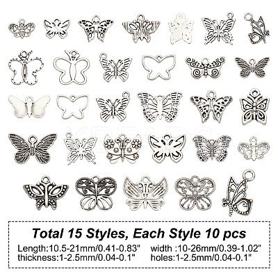 150Pcs 15 Styles Tibetan Style Zinc Alloy Pendants FIND-GO0002-13-1