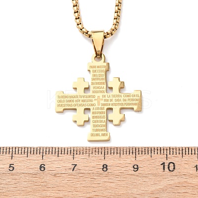 Jerusalem Cross 304 Stainless Steel Pendant Box Chain Necklaces NJEW-NH0003-01G-1