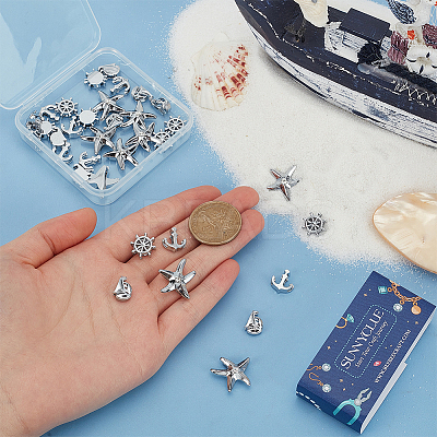 40Pcs 4 Styles Marine Theme Alloy Rhinestone Slide Charms FIND-SC0010-37-1