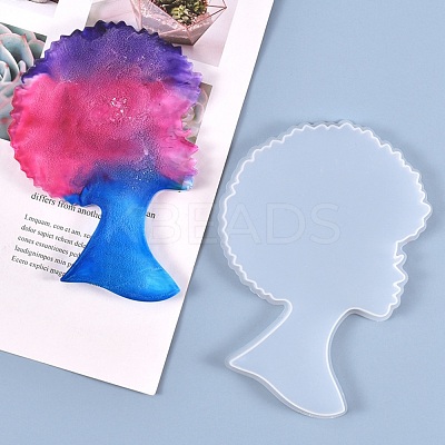 Afro Female Silhouette Silicone Resin Statue Molds DIY-L021-69-1