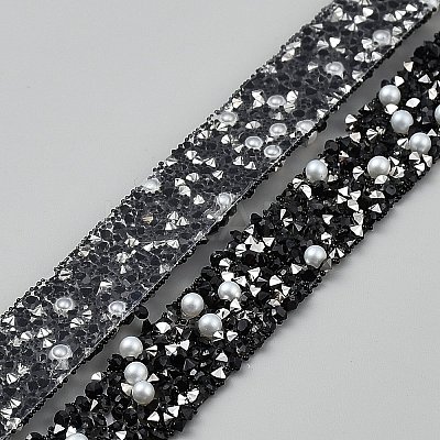 Resin Rhinestone with Plastic Imitation Pearl Beaded Trim DIY-WH0671-030B-1