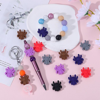 24Pcs 6 Colors Halloween Spider Food Grade Eco-Friendly Silicone Focal Beads SIL-SZ0001-25-1