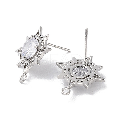 Brass Micro Pave Cubic Zirconia Stud Earring Findings KK-E107-09P-1