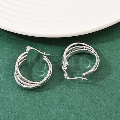 304 Stainless Steel Triple Twist Ring Stud Earrings EJEW-P324-09P-1