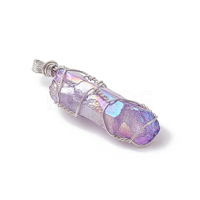 Electroplated Natural Quartz Crystal Pendants PALLOY-JF03363-1