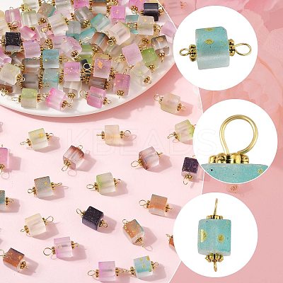100Pcs Glitter Frosted Glass Cube Connector Charms PALLOY-FS00042-02-1