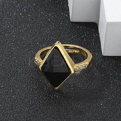 Rhombus Natural Obsidian Finger Rings RJEW-B113-01G-07-1