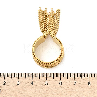 Round Ball Tassel 304 Stainless Steel Cuff Rings for Women RJEW-U039-03G-1
