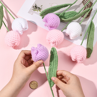 9Pcs 3 Colors Polyester with Iron Wire Artificial Tulip Flower AJEW-SC0031-42B-1