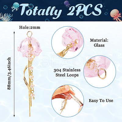 2Pcs Jellyfish Glass Big Pendants EJEW-TAC00009-1