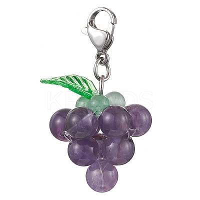 4Pcs 4 Styles Grape Natural Green Aventurine & Hemimorphite & Rose Quartz & Carnelian & Amethyst Pendant Decoration HJEW-TA00293-1