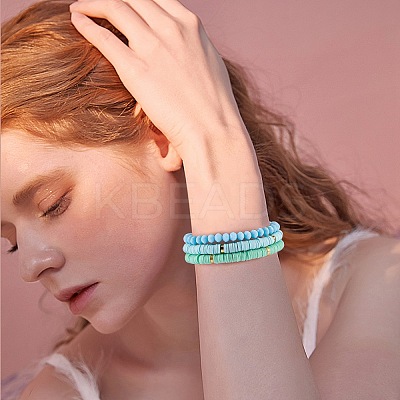 7Pcs 7 Style Handmade Polymer Clay Heishi Surfer Stretch Bracelets Set BJEW-SW00073-07-1