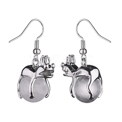 Natural Quartz Crystal Frog Dangle Earrings EJEW-A092-13P-01-1