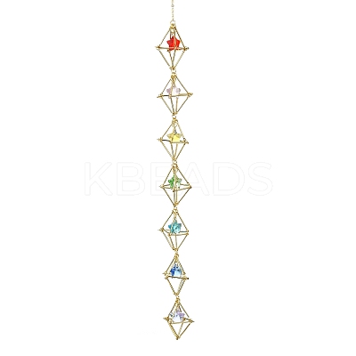 Brass Pouch Transparent Glass Star Pendant Decorations HJEW-JM01735-1