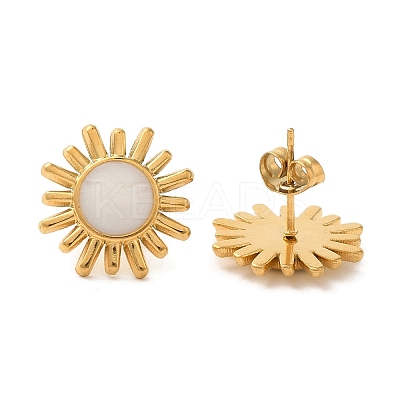 Ion Plating(IP) 304 Stainless Steel Flower Stud Earrings EJEW-C114-07C-G-1