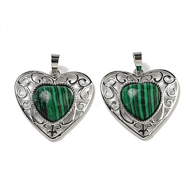 Synthetic Malachite Peach Love Heart Pendants G-G158-01T-1