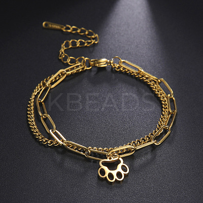 304 Stainless Steel Paperclip Chain & Curb Chain Double Layer Bracelets FS-WG1E90A-02-1