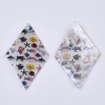 Printed Capiz Shell Pendants LS-SHEL-T016-08D-1