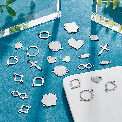 112Pcs 14 Styles 201 Stainless Steel Connector Charms STAS-PH0004-31-1