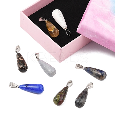 DIY Natural & Synthetic Gemstone Teardrop Pendant & Waxed Cord Pendant Necklace Making Kits DIY-FS0008-48-1