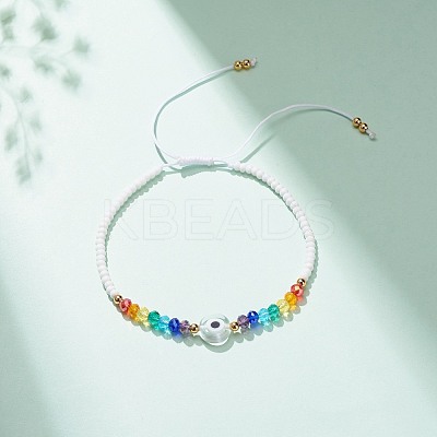 Lampwork Evil Eye & Glass Beaded Bracelet BJEW-JB08367-06-1