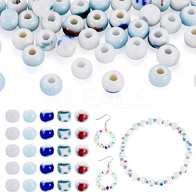 50Pcs 5 Colors Handmade Porcelain Beads PORC-TADJ0001-06A-1