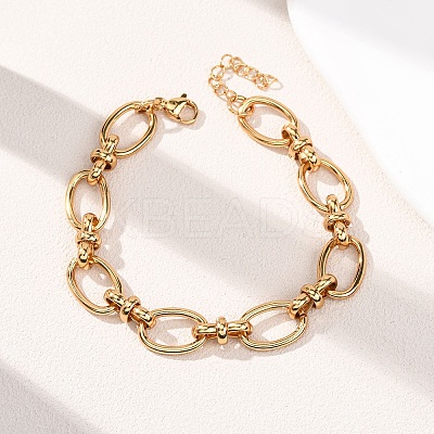 304 Stainless Steel Oval Link Chains Bracelets for Women X-BJEW-G780-05G-1