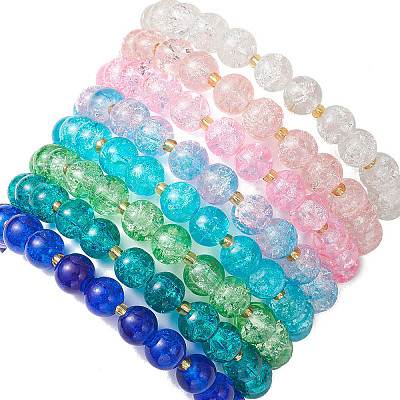 8Pcs 8 Colors Spray Painted Crackle Glass Beads Stretch Bracelets for Men Women BJEW-MZ00204-1
