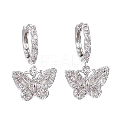 Brass Micro Pave Clear Cubic Zirconia Huggie Hoop Earrings EJEW-K083-24P-1
