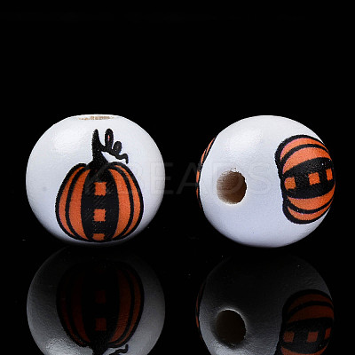 Autumn Theme Printed Natural Wood Beads WOOD-S057-081-1