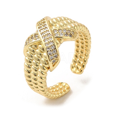 Rack Plating Real 18K Gold Plated Brass Criss Cross Open Cuff Rings RJEW-B048-06G-1